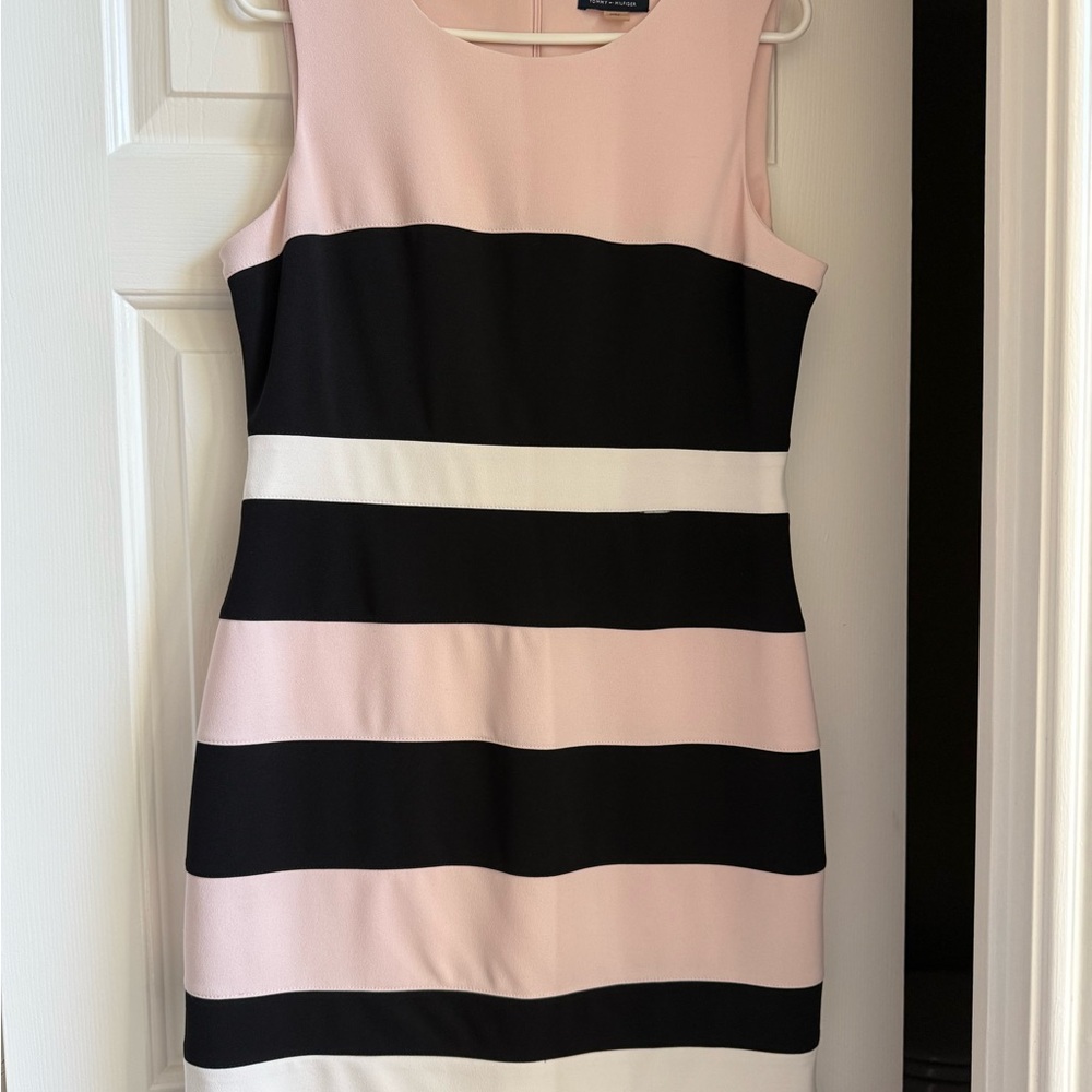 Tommy Hilfiger Pink, Black, and White Striped Mini Dress